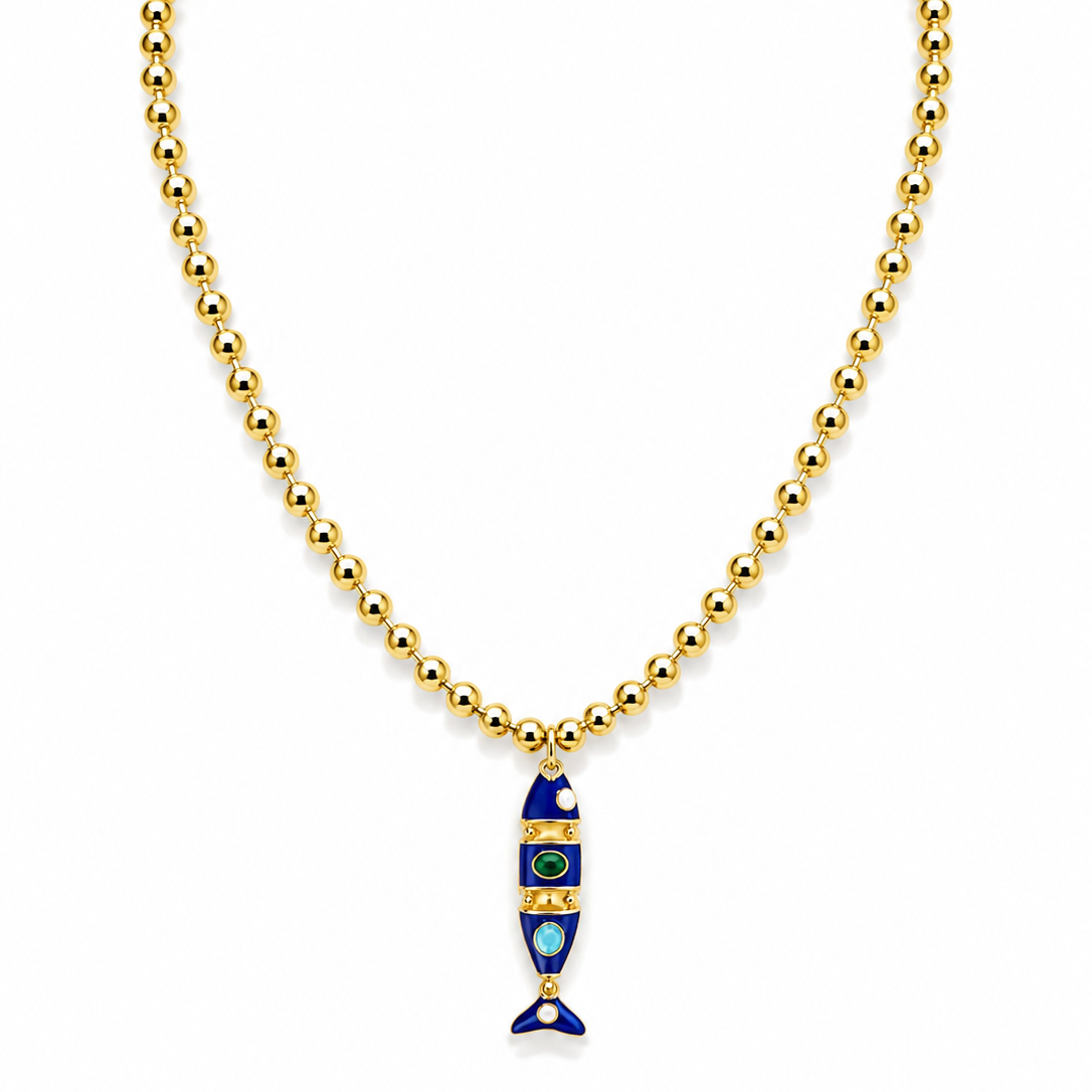 Collar Con Pez azul.