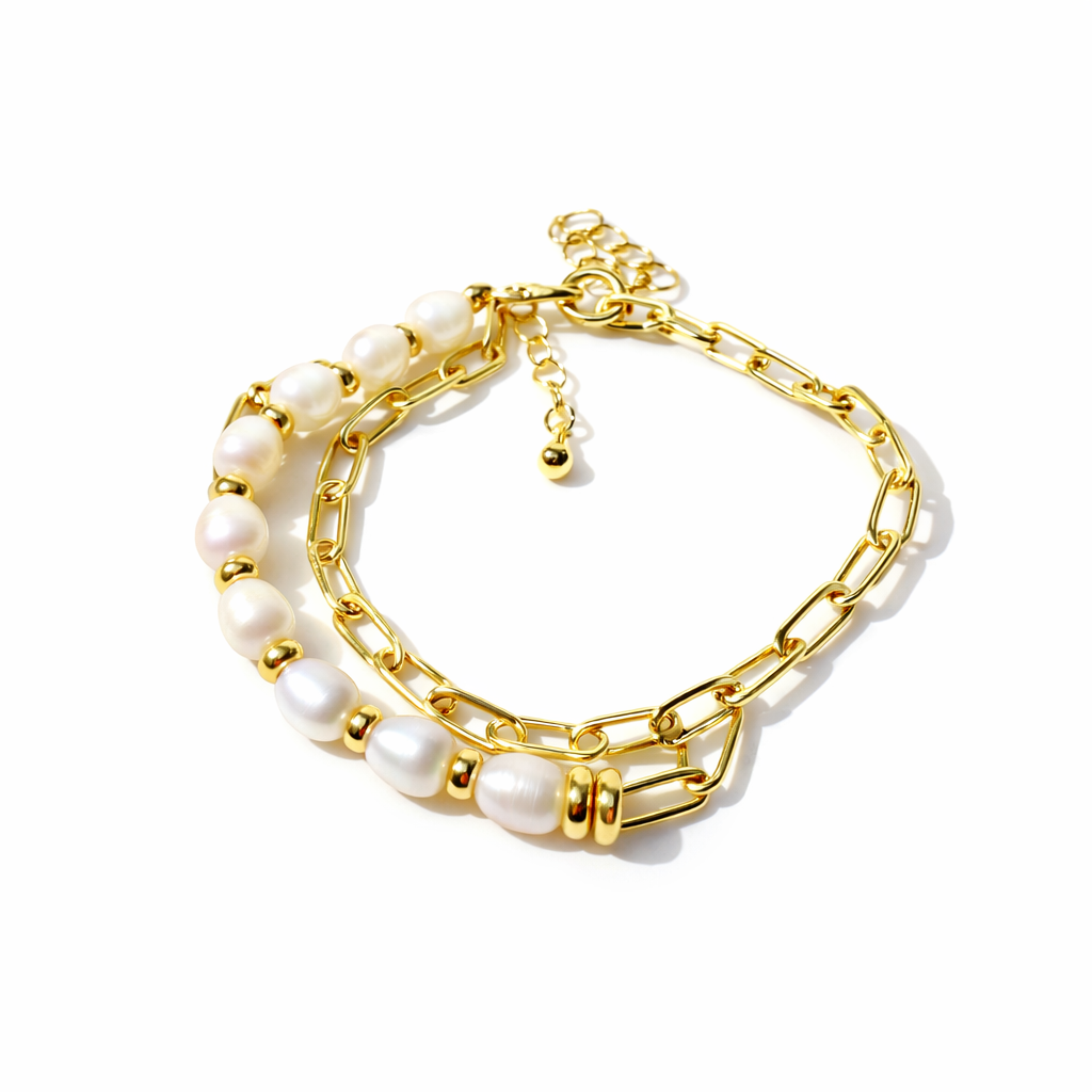 pulsera doble con perla natural Chapa de oro. $250